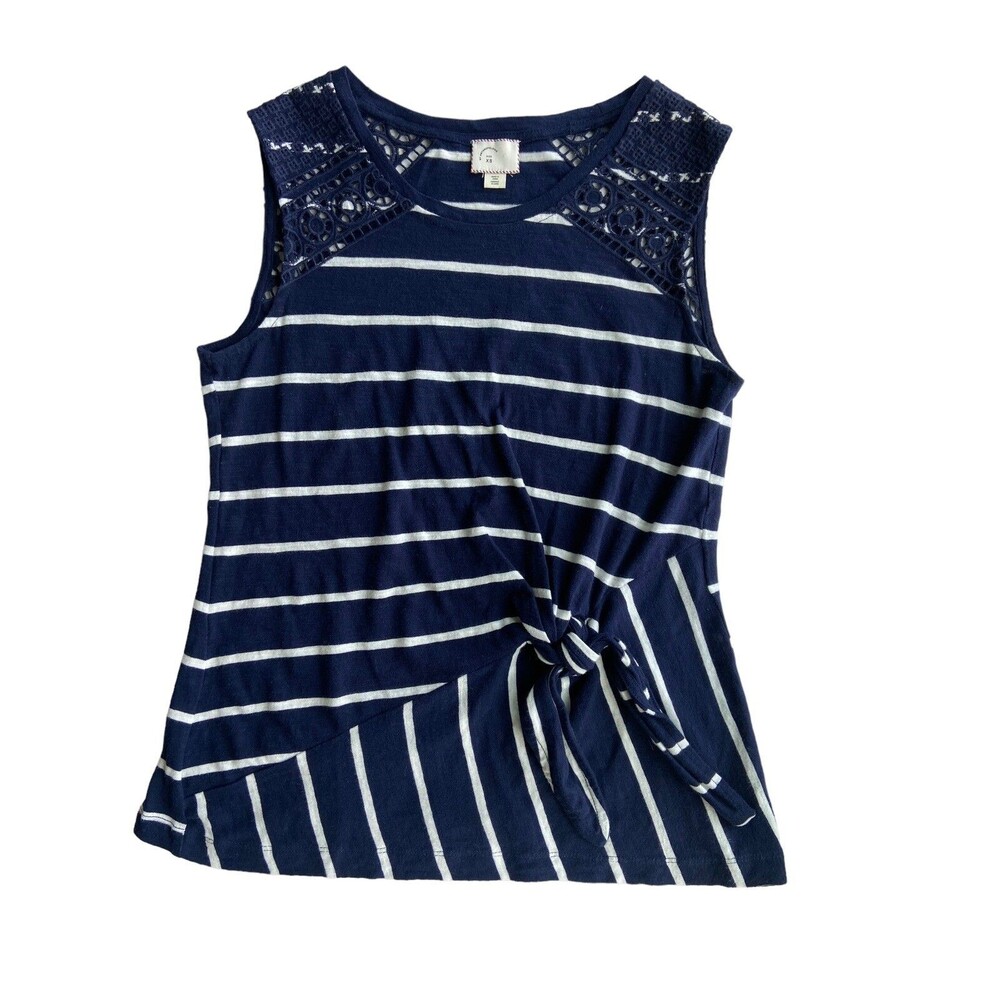 Postmark By Anthropologie Womens Sail Away Tank Top Size XS Blue Stripe Coastal‎